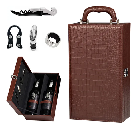 Caja de regalo para vino con accesorios